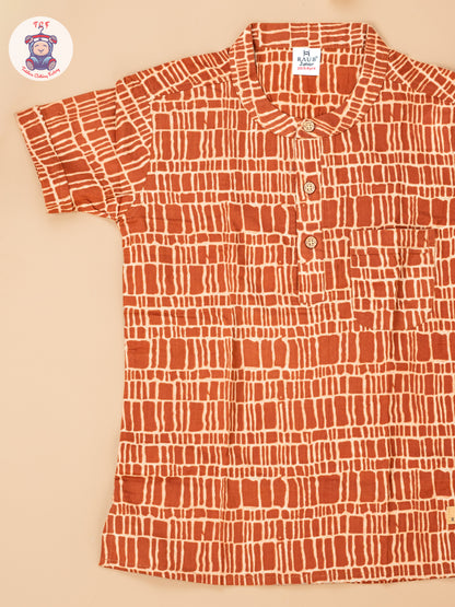 Rust - Boys Readymade Short Kurta