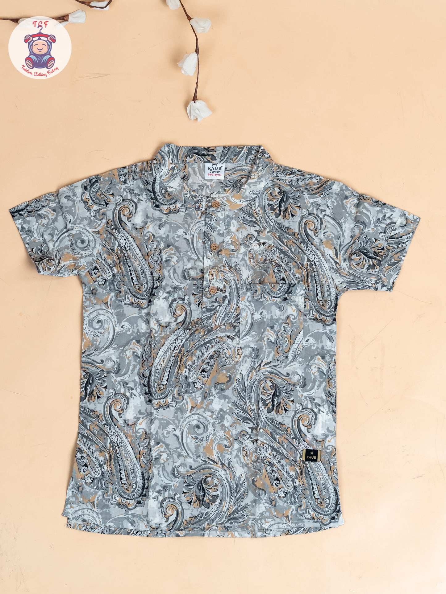 Grey - Boys Printed Short Kurta