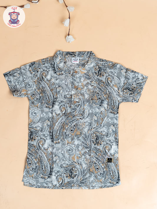 Grey - Boys Printed Short Kurta