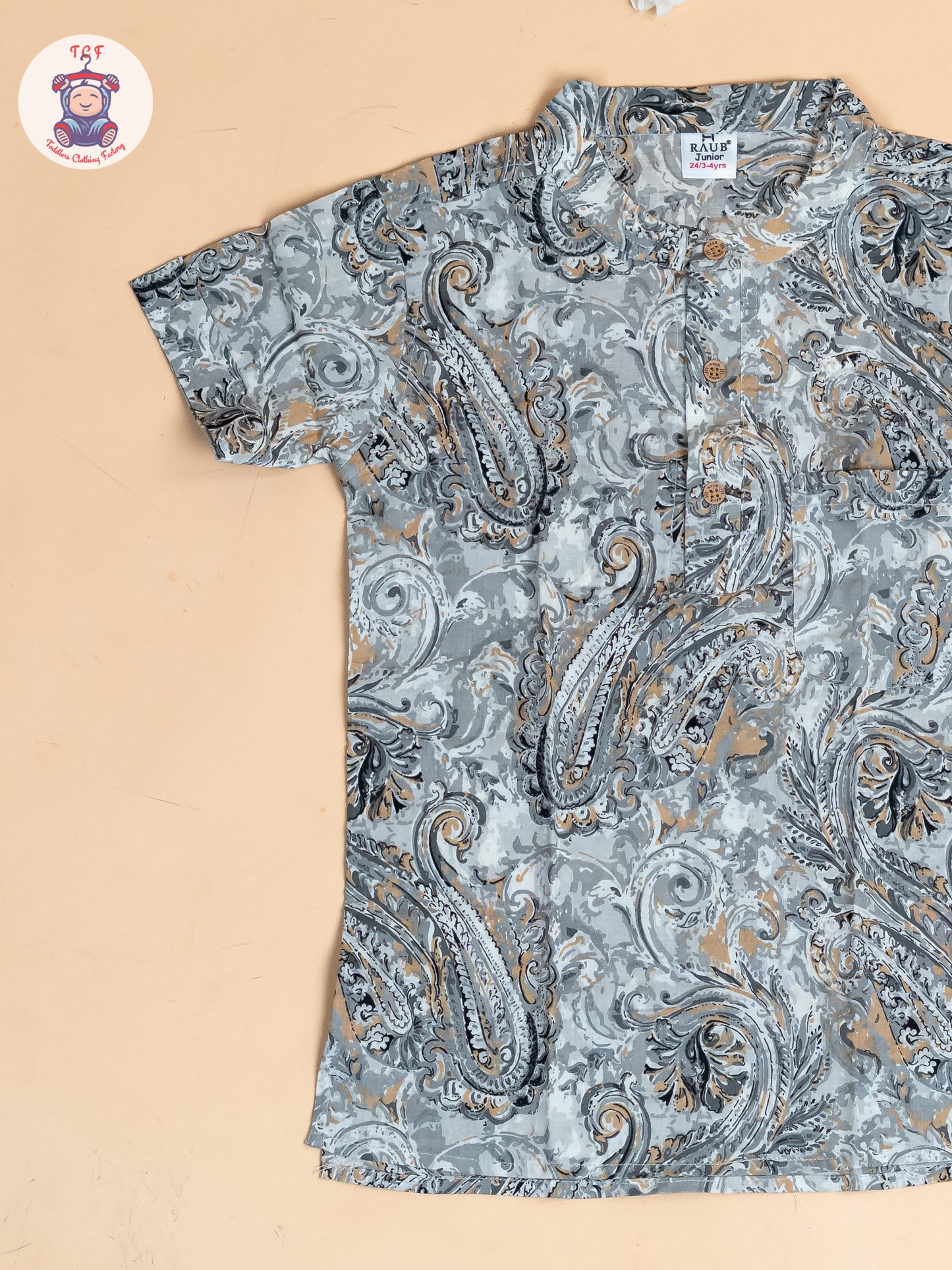Grey - Boys Printed Short Kurta