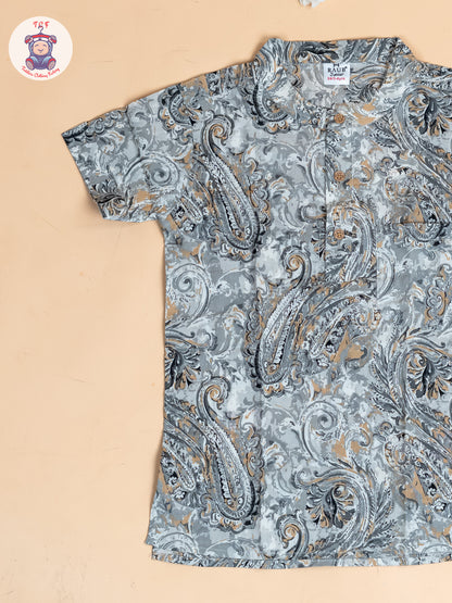 Grey - Boys Printed Short Kurta