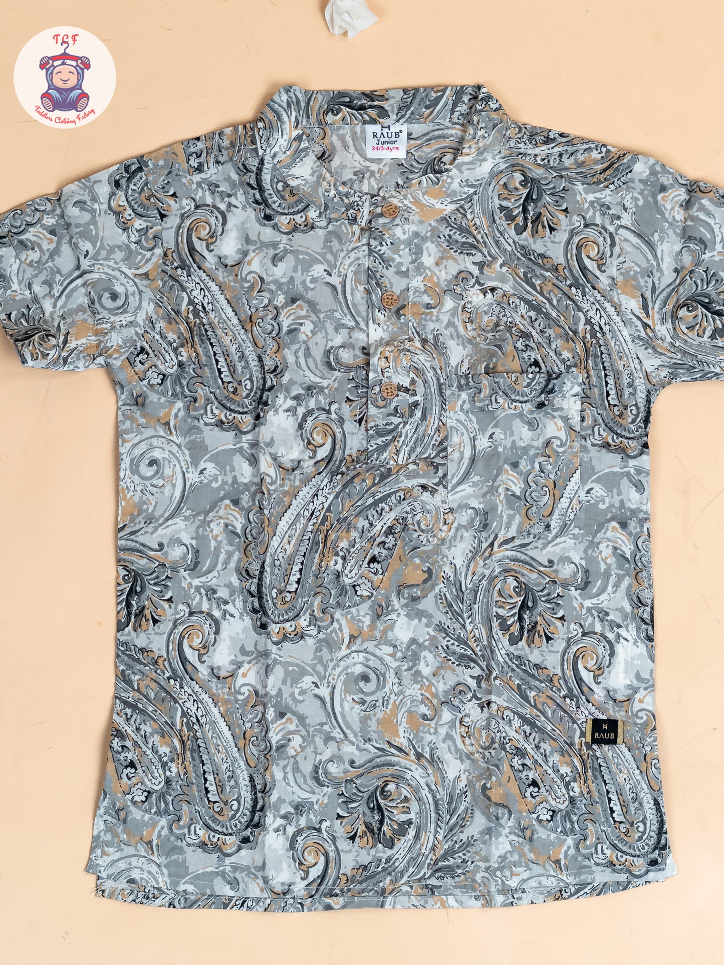 Grey - Boys Printed Short Kurta