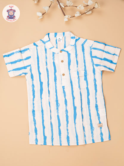 Beige & Blue - Boys Readymade Short Kurta