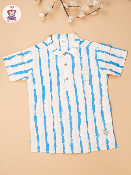 Beige & Blue - Boys Readymade Short Kurta