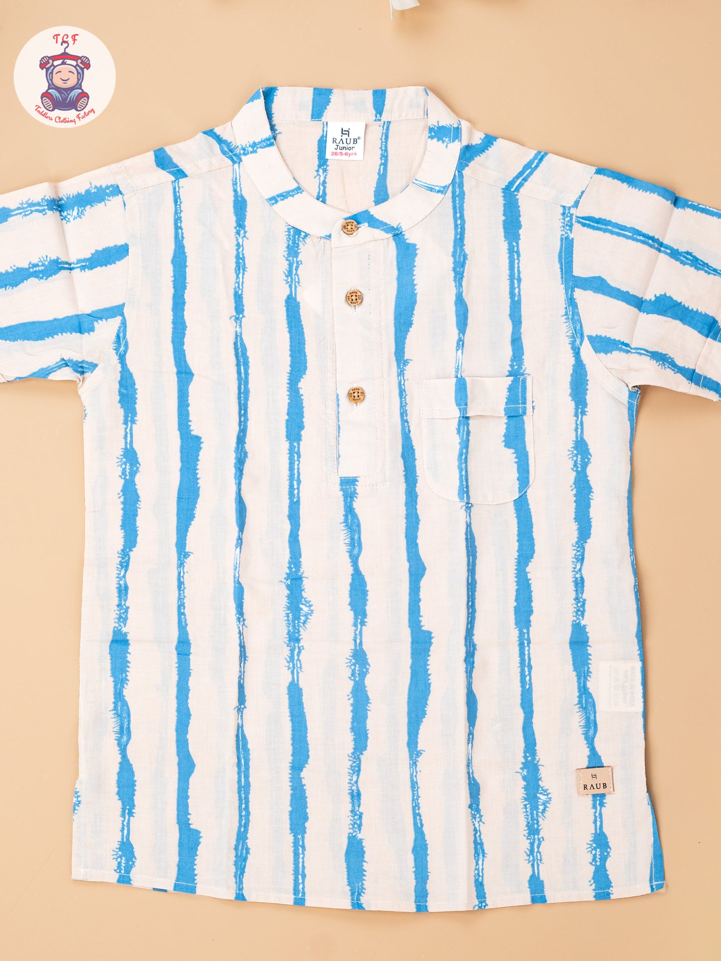Beige & Blue - Boys Readymade Short Kurta