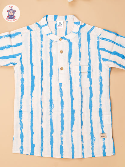 Beige & Blue - Boys Readymade Short Kurta