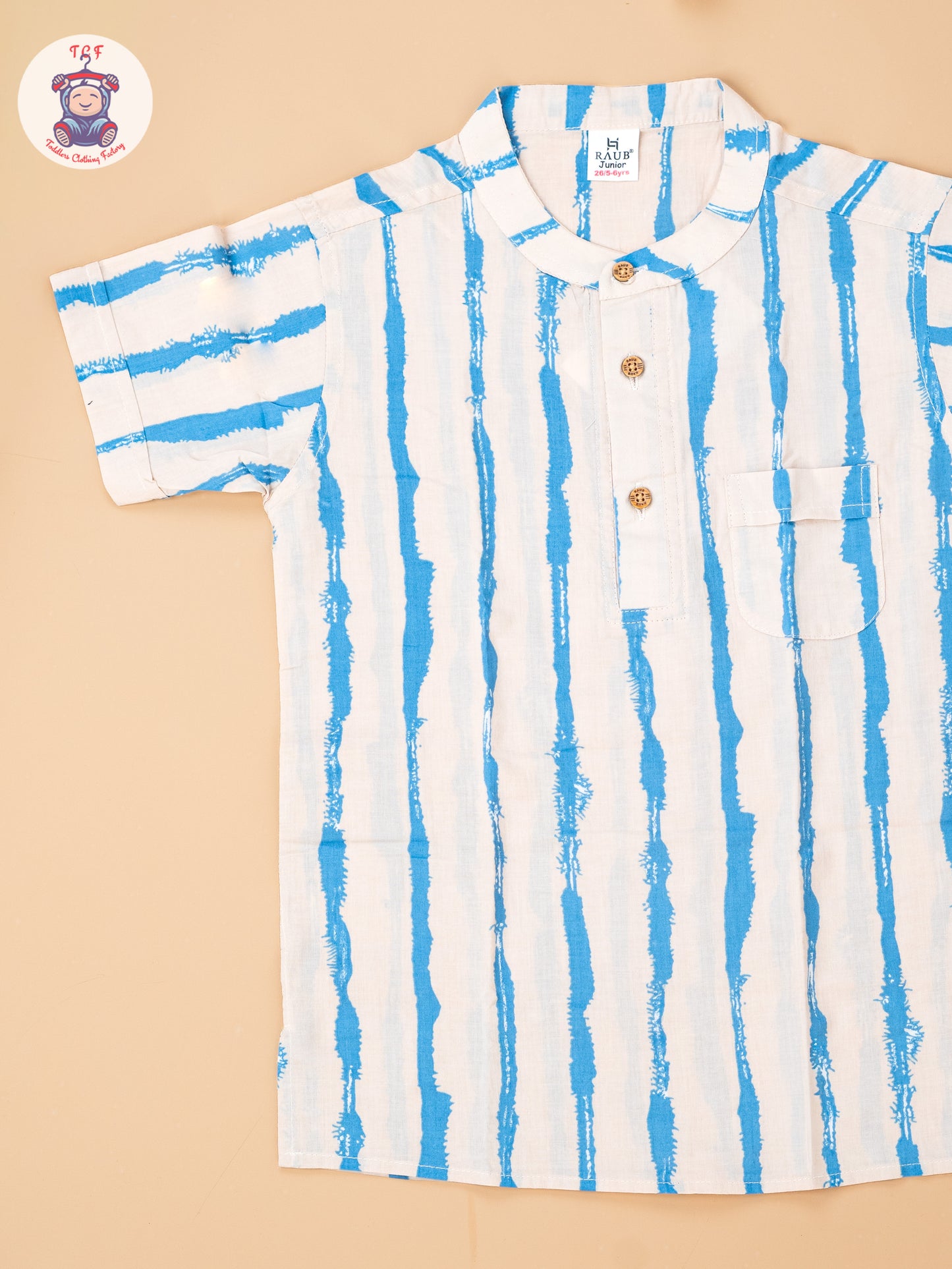 Beige & Blue - Boys Readymade Short Kurta