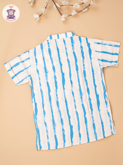 Beige & Blue - Boys Readymade Short Kurta
