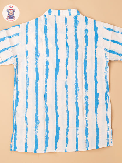 Beige & Blue - Boys Readymade Short Kurta