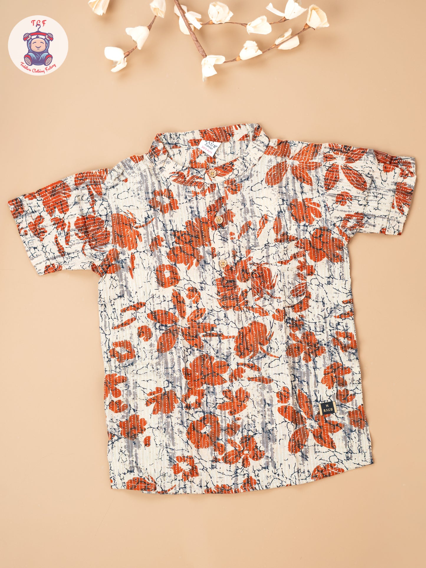Beige & Orange - Boys Readymade Short Kurta
