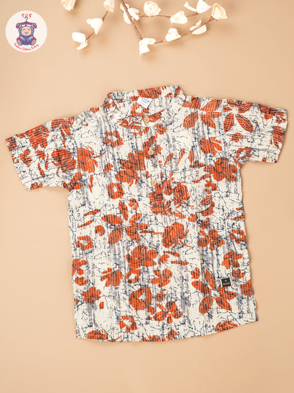 Beige & Orange - Boys Readymade Short Kurta