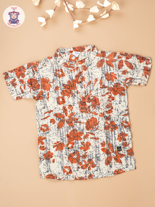 Beige & Orange - Boys Readymade Short Kurta