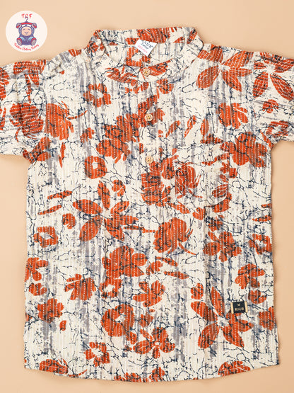 Beige & Orange - Boys Readymade Short Kurta
