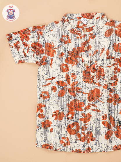 Beige & Orange - Boys Readymade Short Kurta
