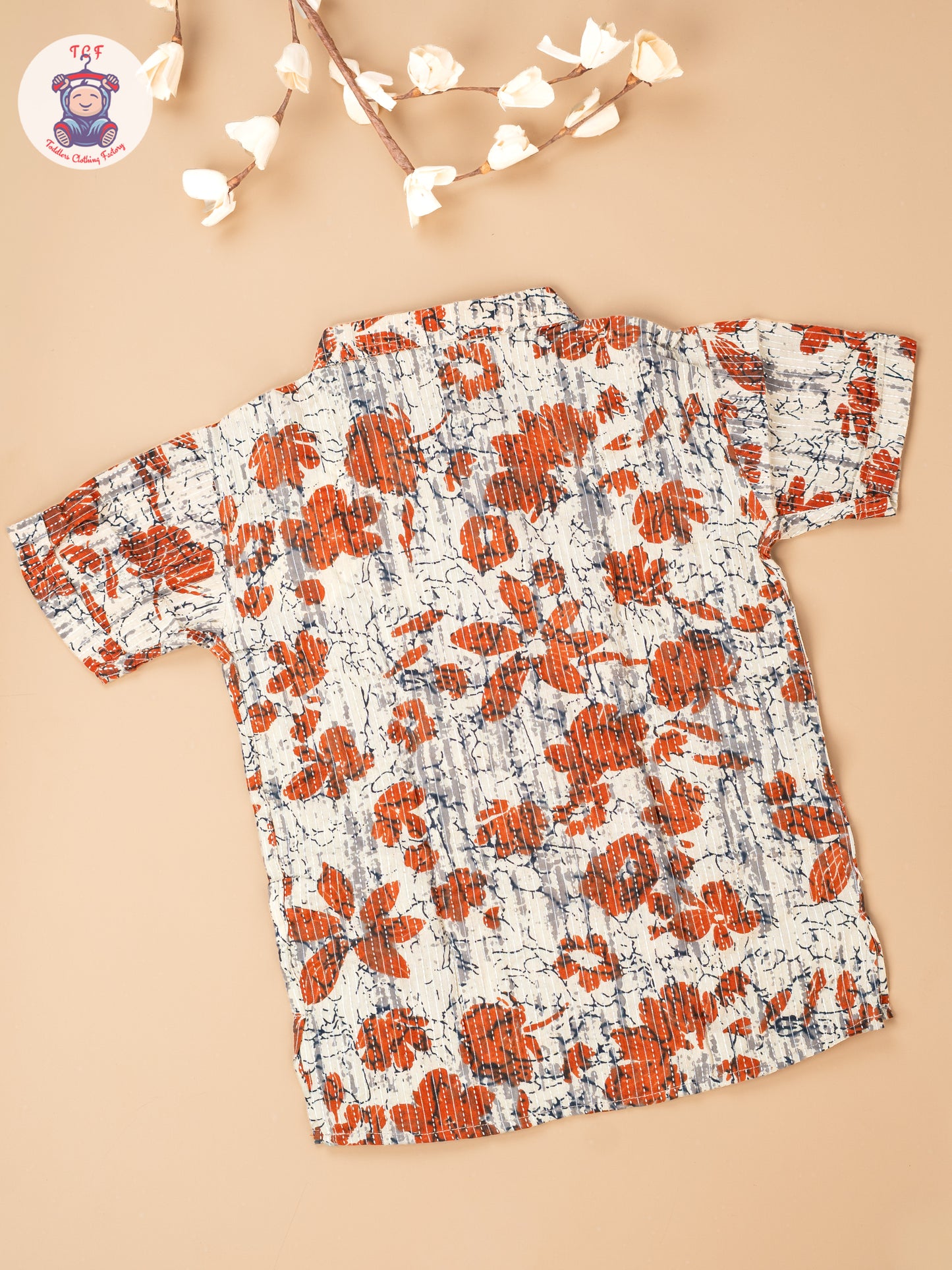 Beige & Orange - Boys Readymade Short Kurta