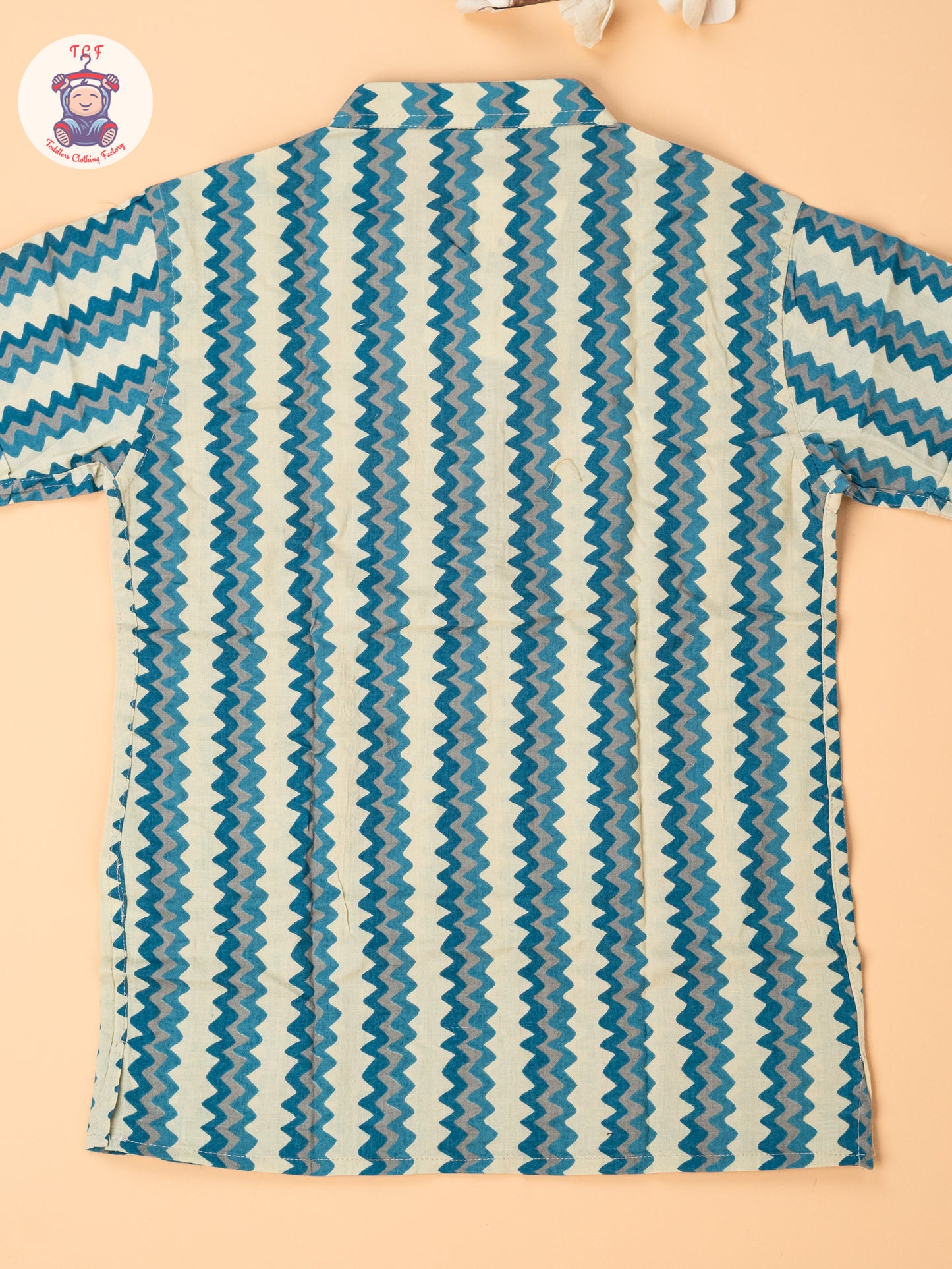 Beige & Blue - Boys Readymade Short Kurta