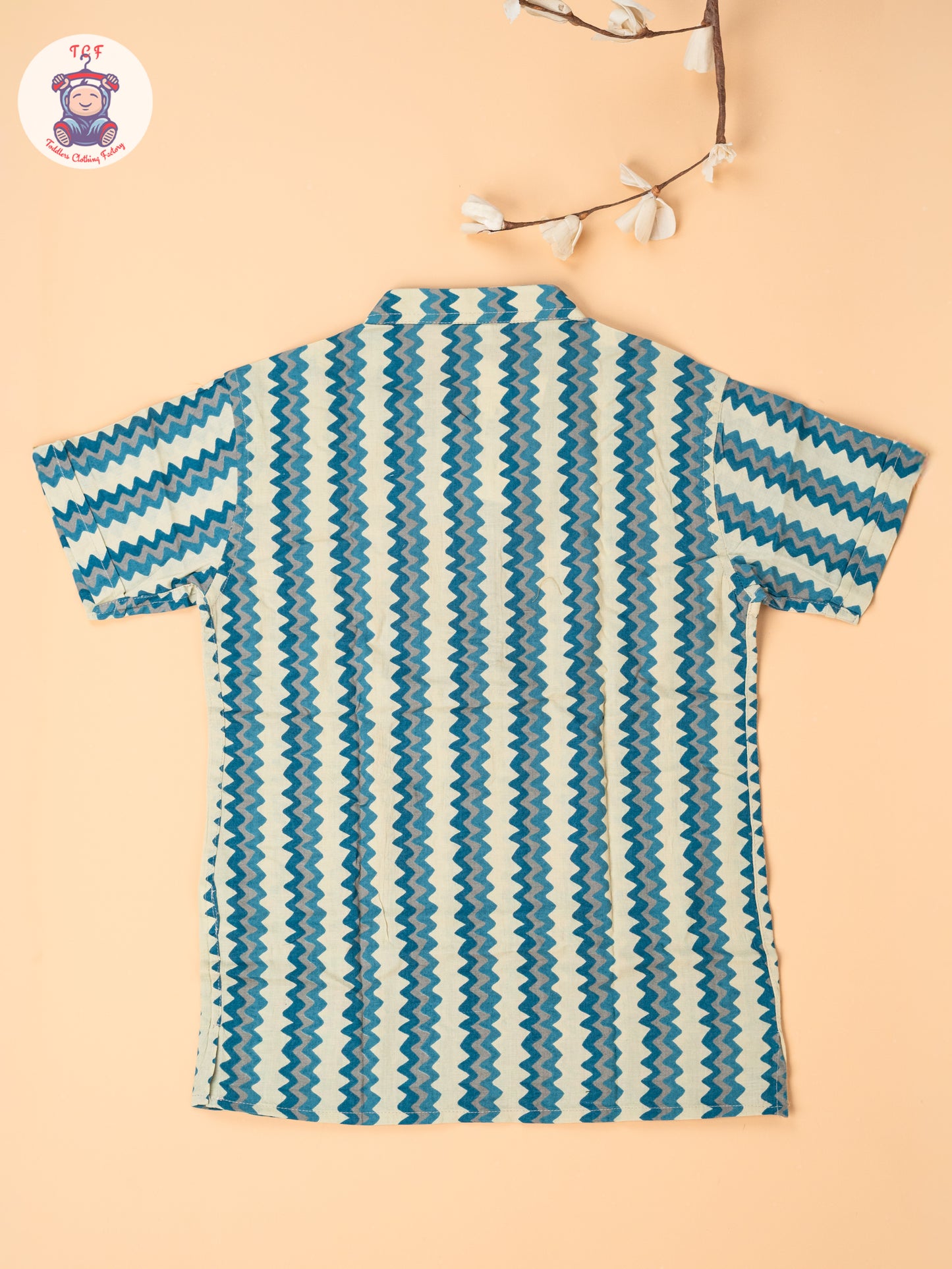 Beige & Blue - Boys Readymade Short Kurta