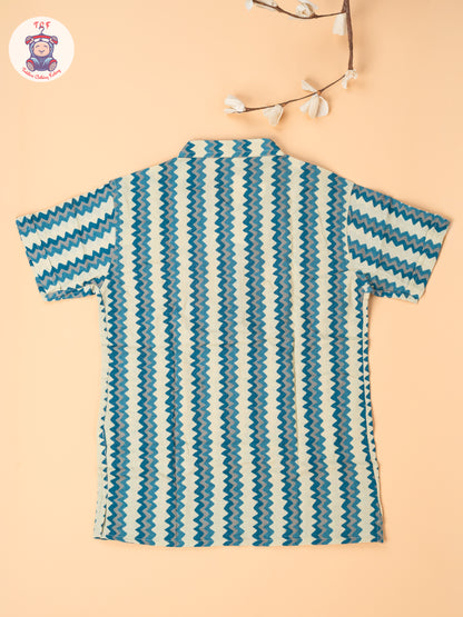 Beige & Blue - Boys Readymade Short Kurta