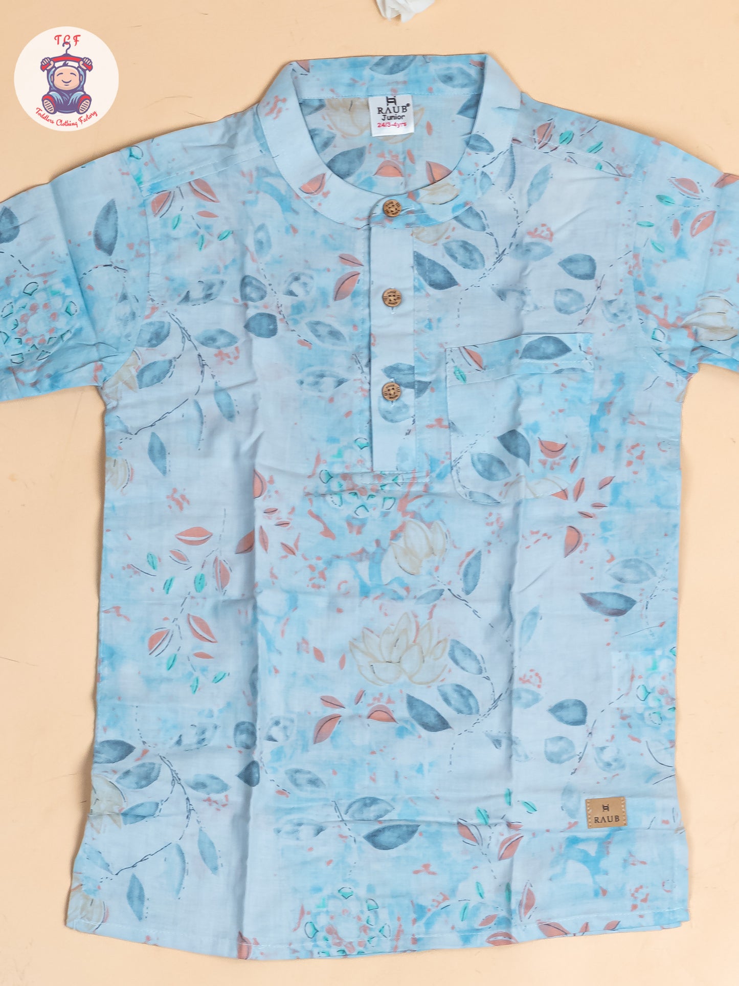 Light Blue - Boys Floral Printed Short Kurta