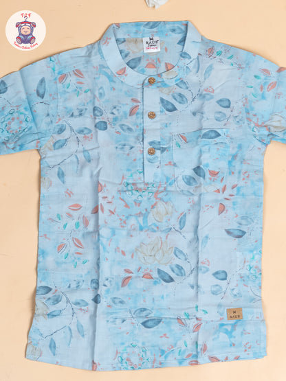 Light Blue - Boys Floral Printed Short Kurta