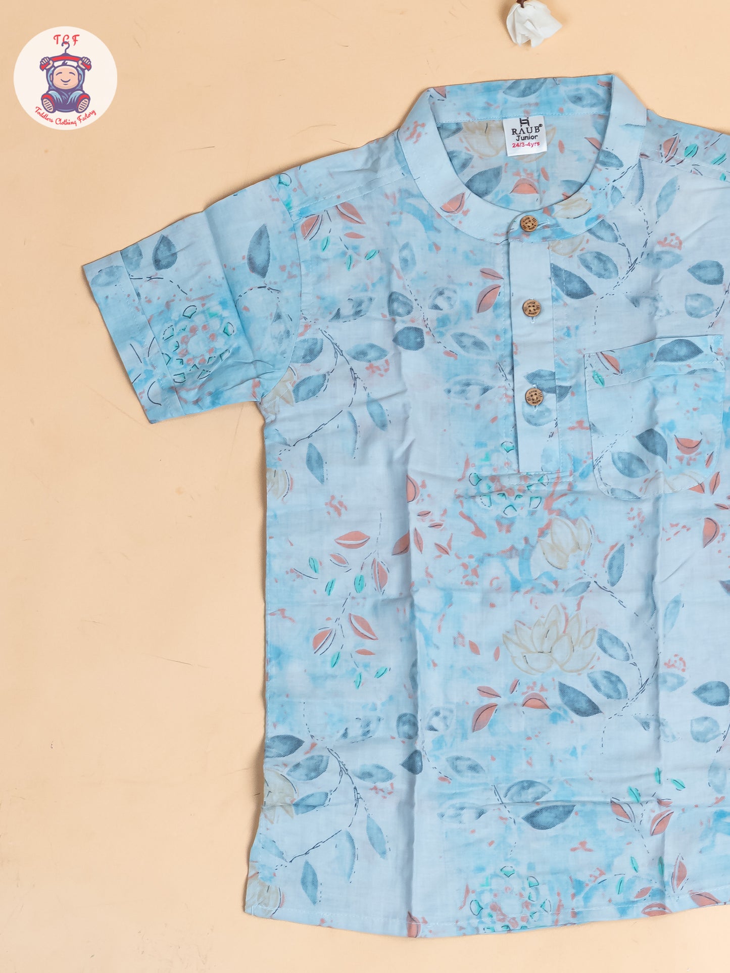 Light Blue - Boys Floral Printed Short Kurta