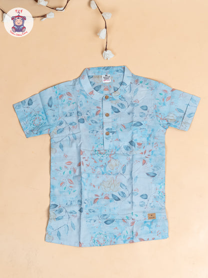 Light Blue - Boys Floral Printed Short Kurta