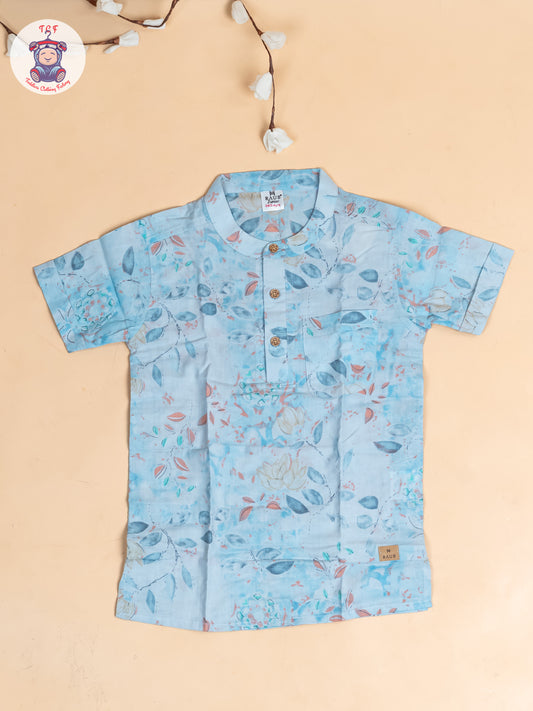 Light Blue - Boys Floral Printed Short Kurta