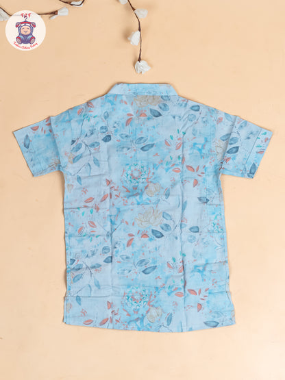 Light Blue - Boys Floral Printed Short Kurta