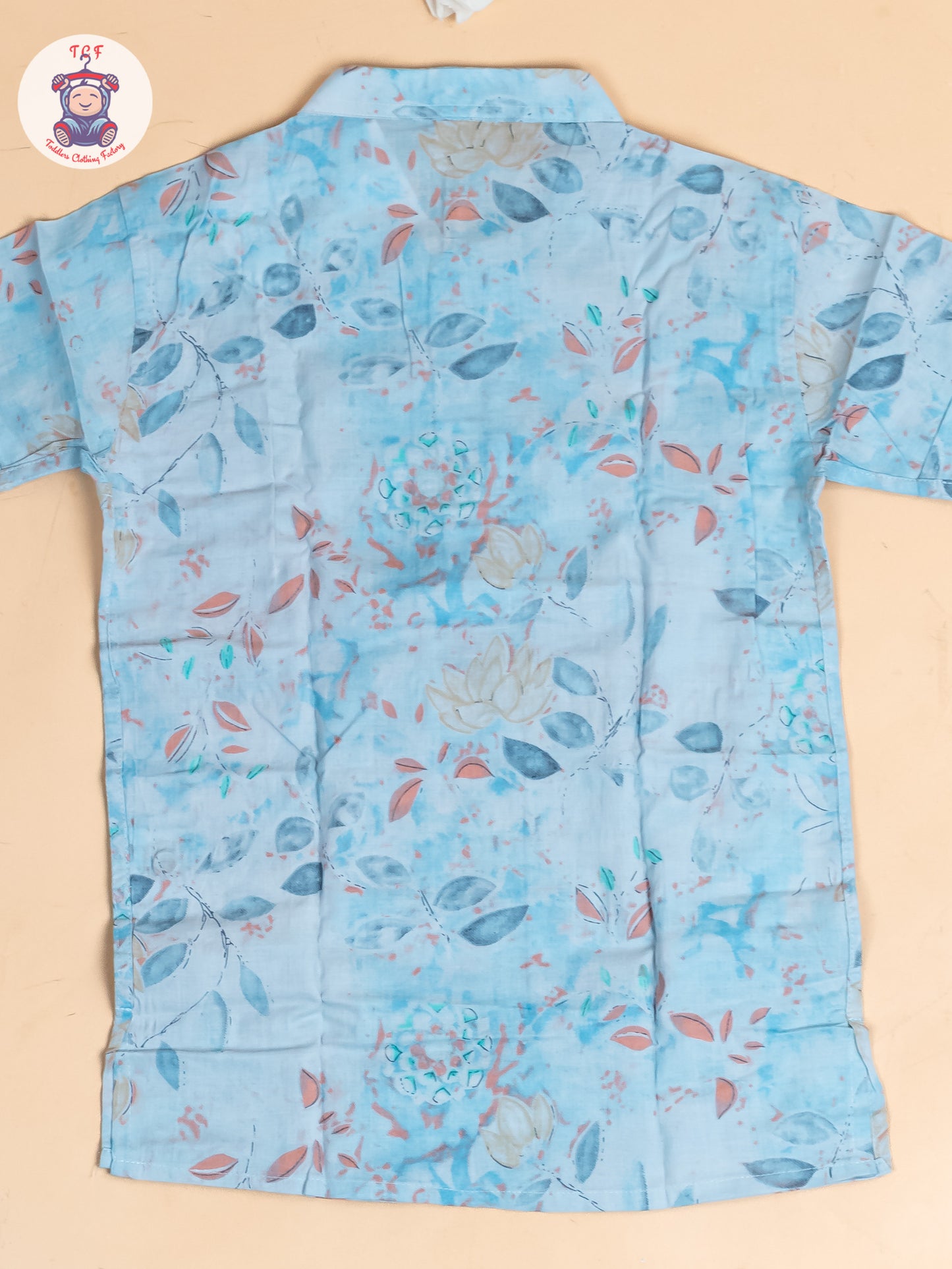 Light Blue - Boys Floral Printed Short Kurta