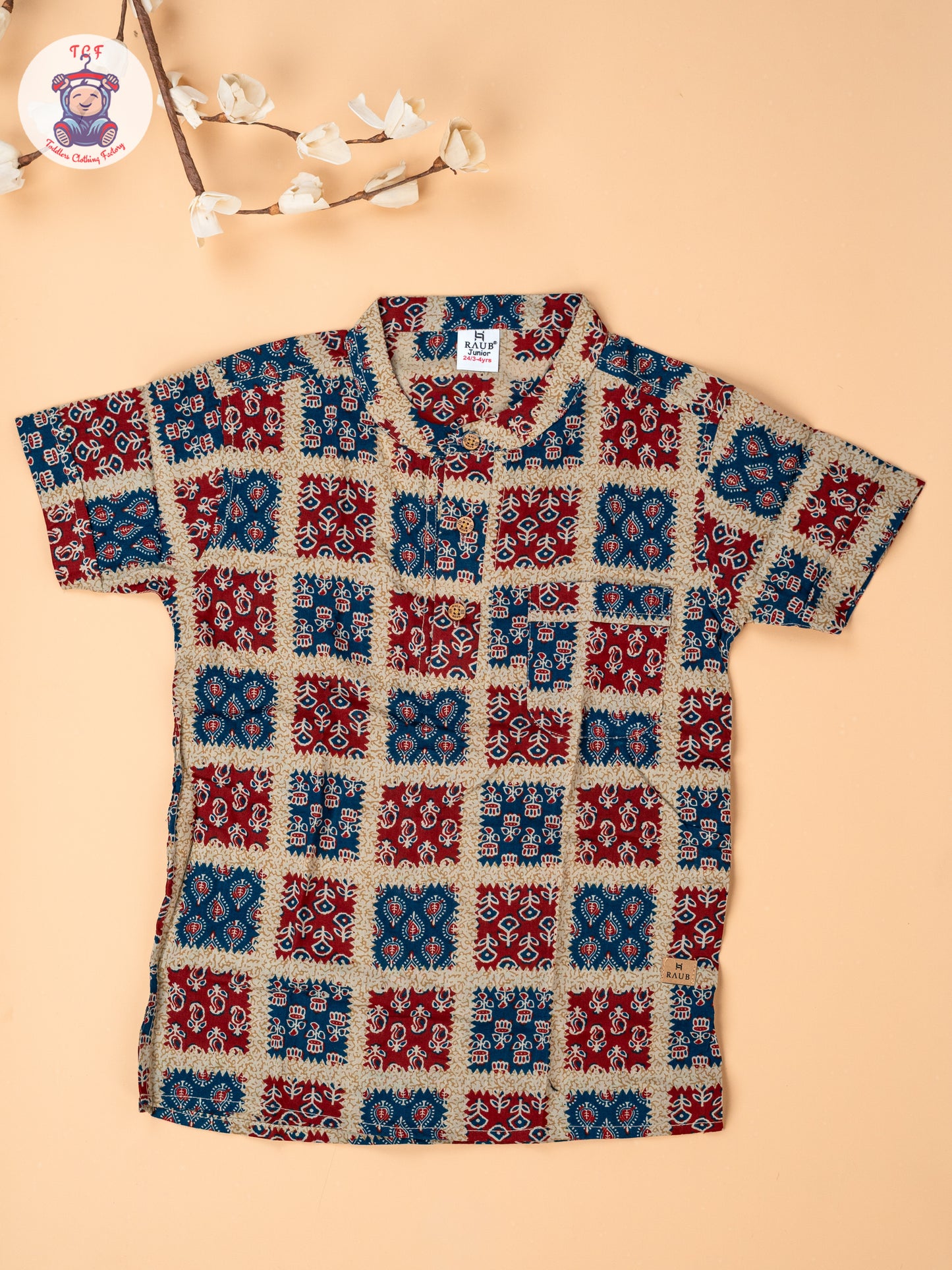 Blue & Red - Boys Readymade Short Kurta