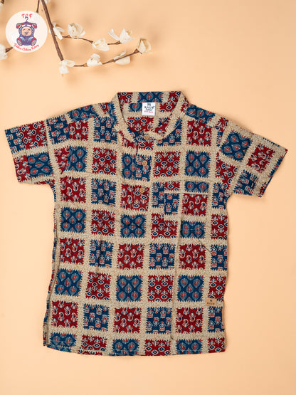Blue & Red - Boys Readymade Short Kurta