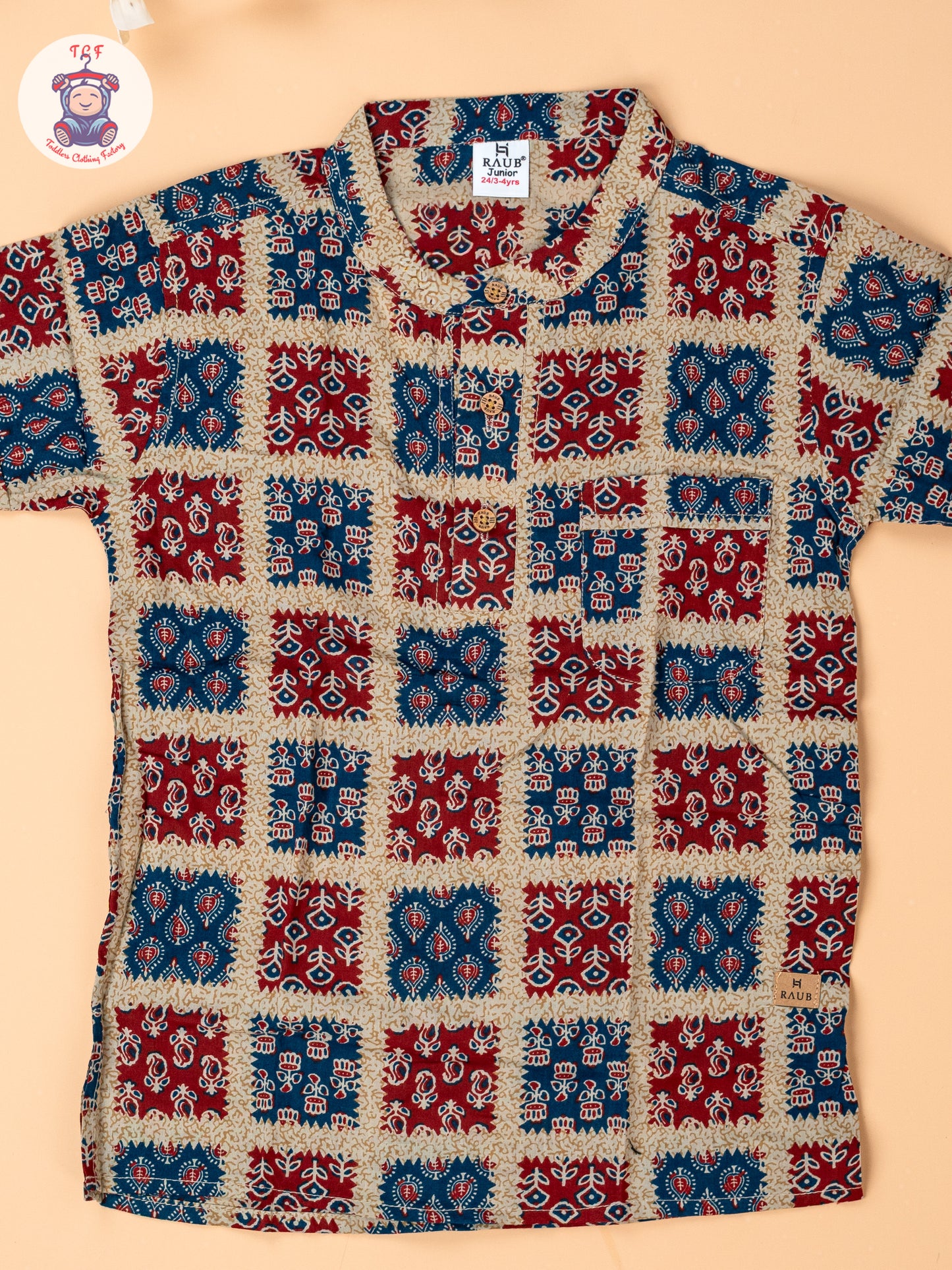 Blue & Red - Boys Readymade Short Kurta