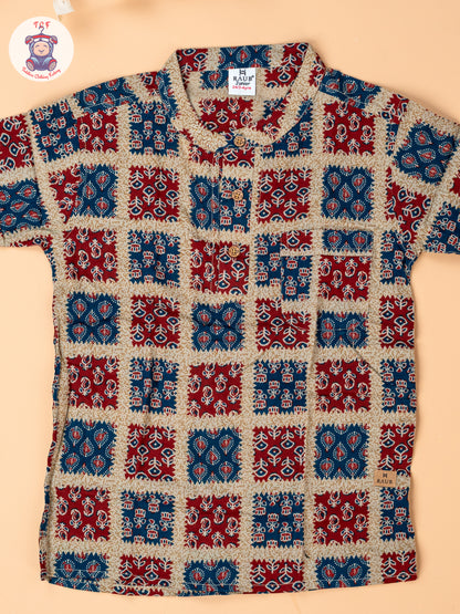 Blue & Red - Boys Readymade Short Kurta