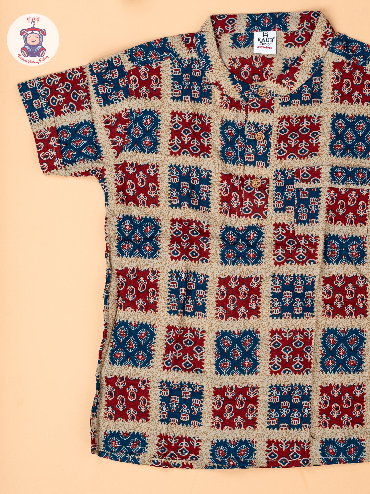 Blue & Red - Boys Readymade Short Kurta