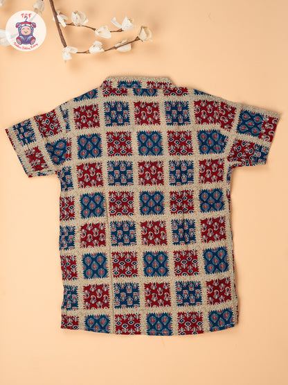 Blue & Red - Boys Readymade Short Kurta