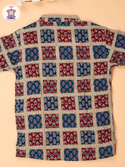 Blue & Red - Boys Readymade Short Kurta