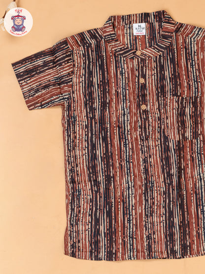 Rust & Brown - Boys Readymade Short Kurta
