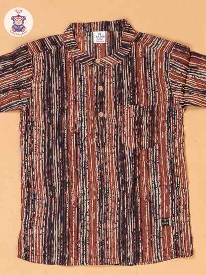 Rust & Brown - Boys Readymade Short Kurta