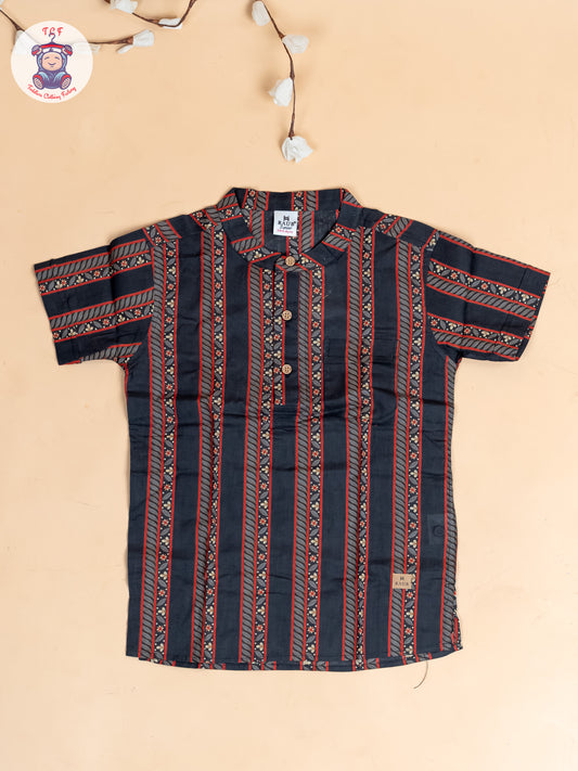 Black - Boys Printed Short Kurta