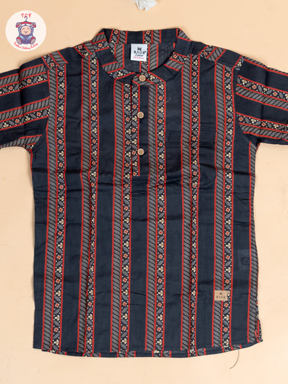 Black - Boys Printed Short Kurta