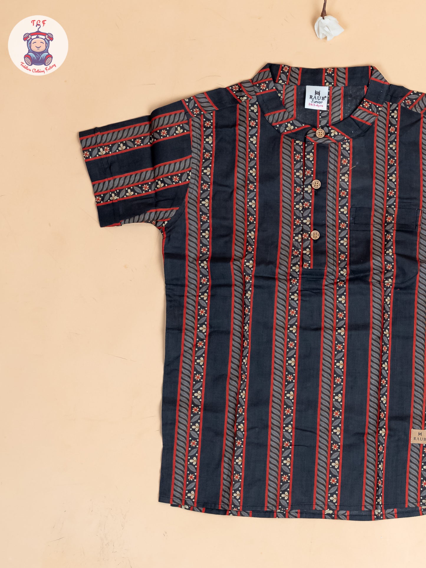 Black - Boys Printed Short Kurta