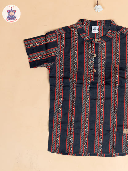 Black - Boys Printed Short Kurta