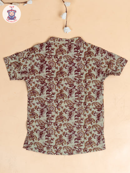 Beige - Boys Floral Printed Short Kurta