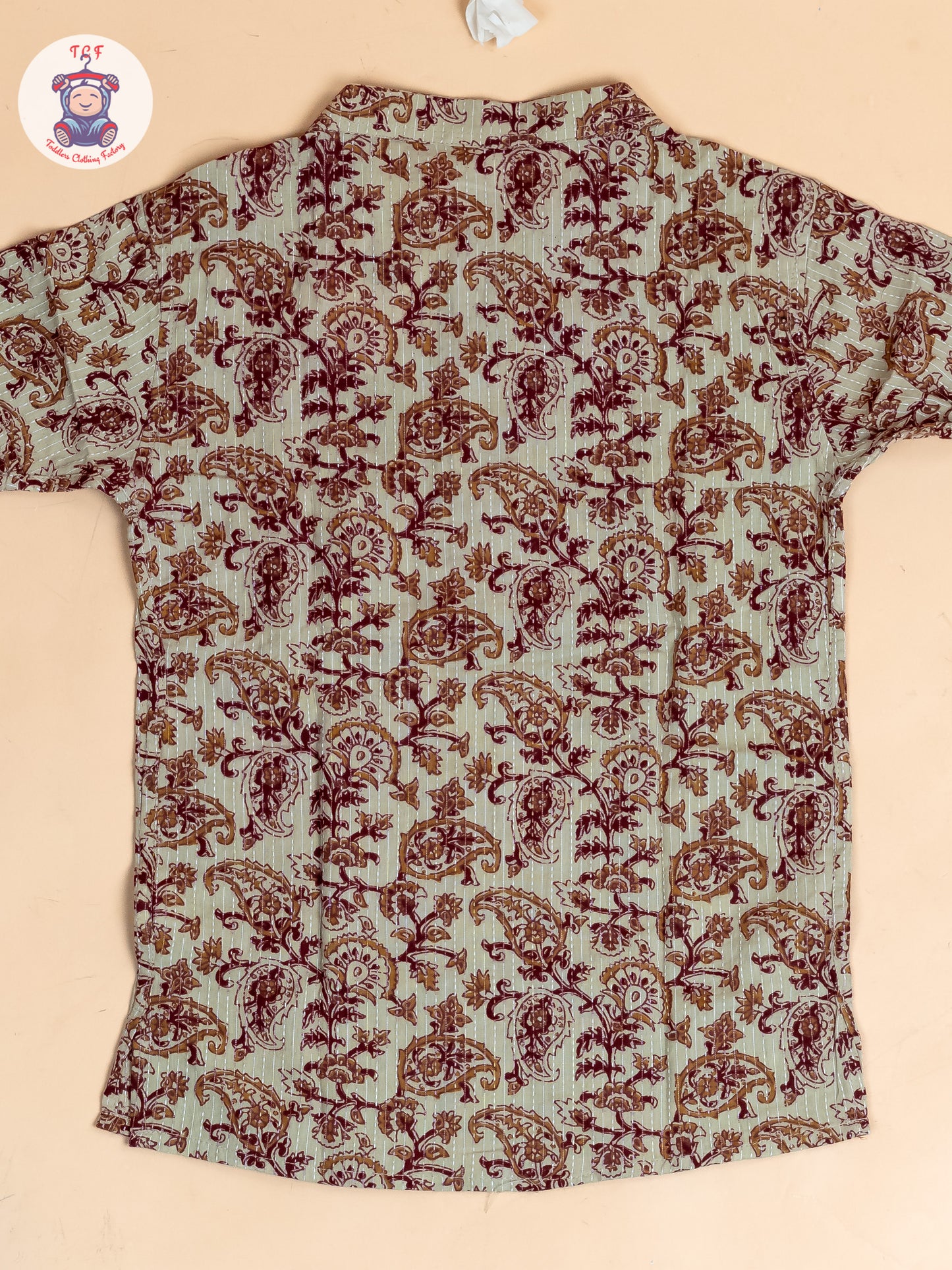 Beige - Boys Floral Printed Short Kurta