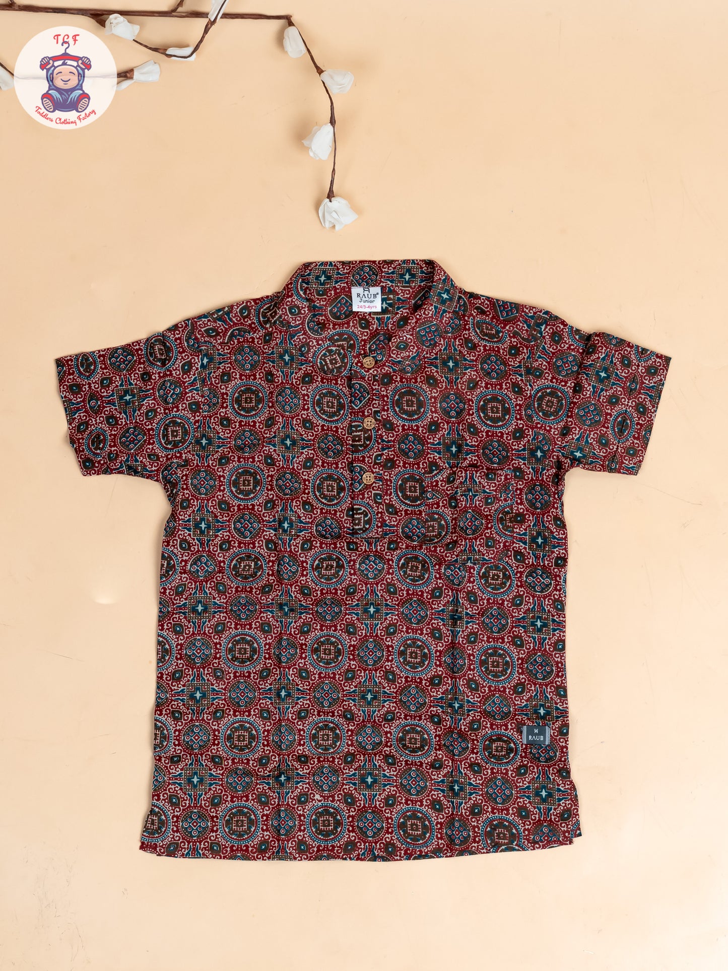 Red - Boys Printed Short Kurta