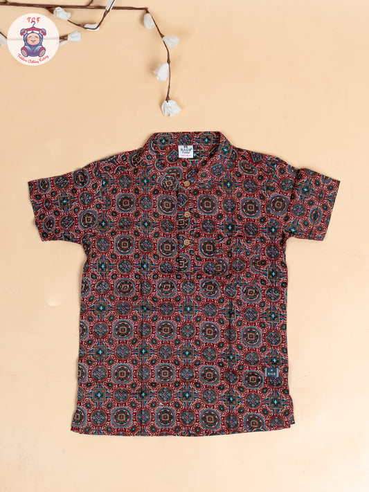 Red - Boys Printed Short Kurta