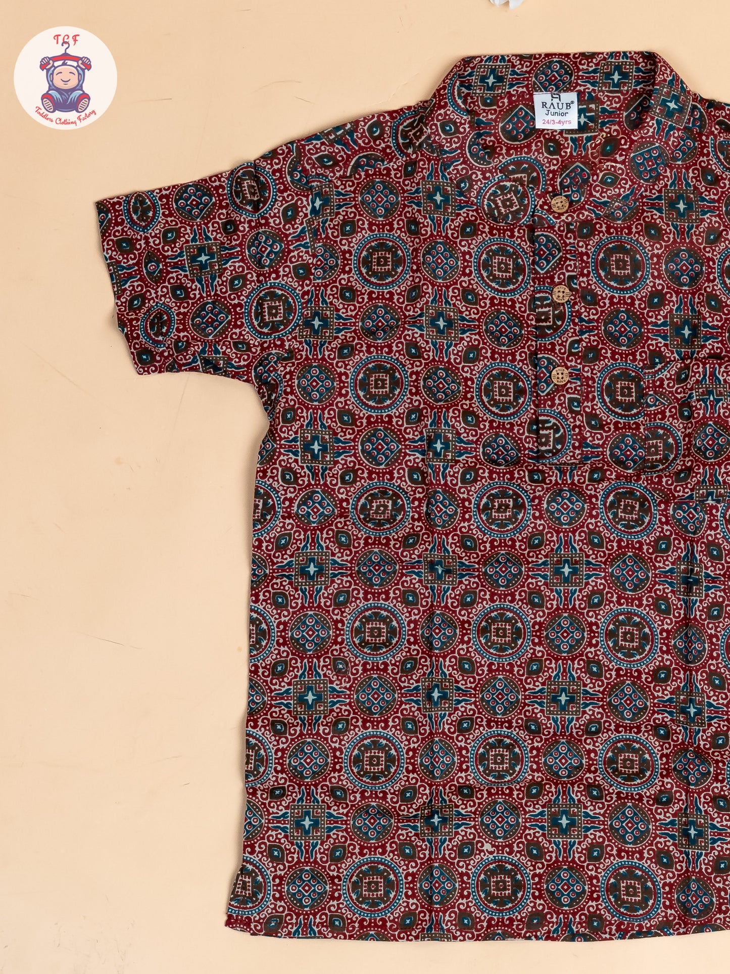 Red - Boys Printed Short Kurta