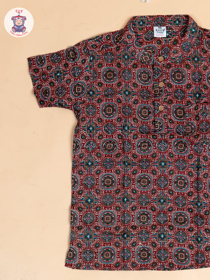 Red - Boys Printed Short Kurta