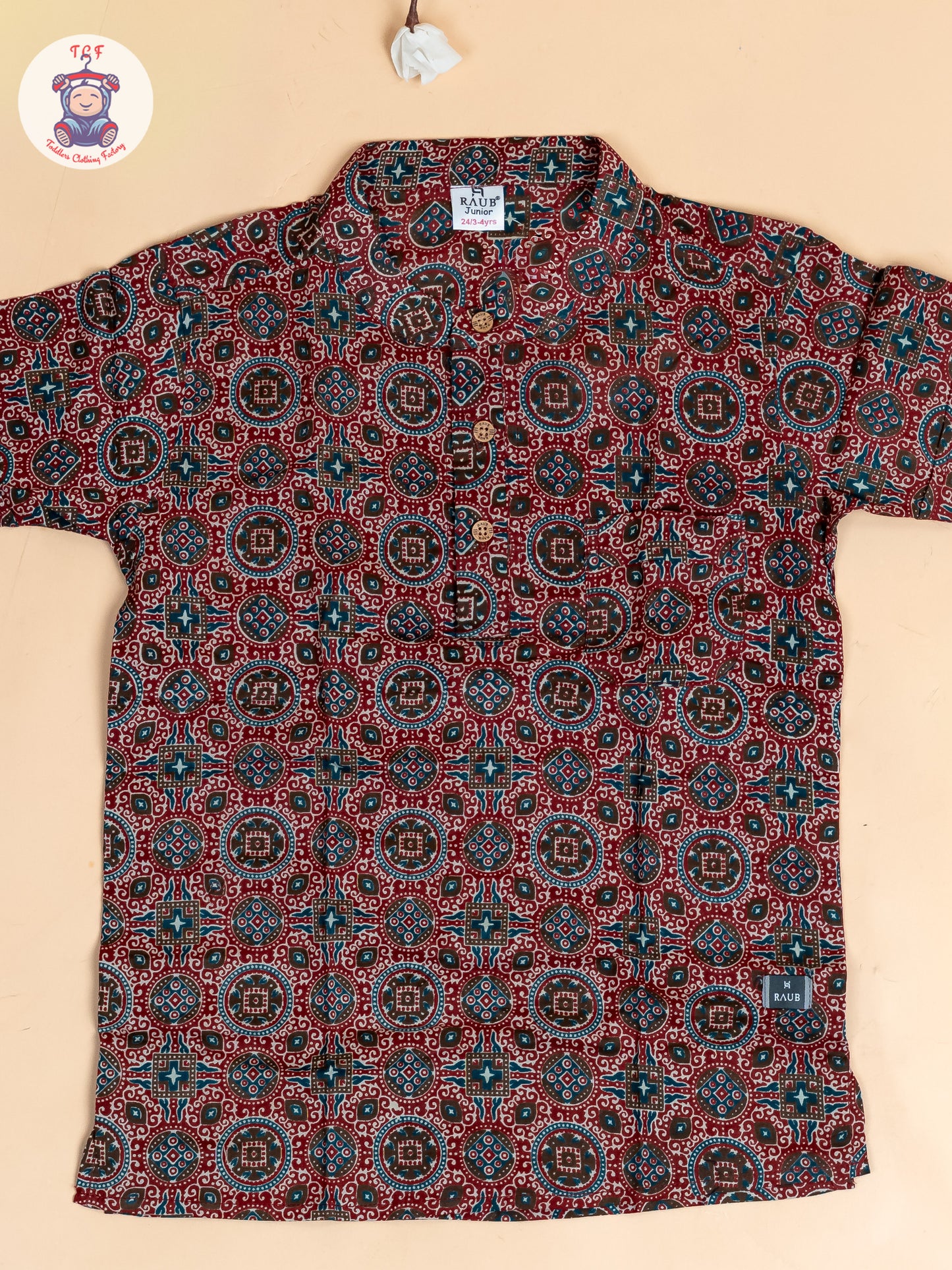 Red - Boys Printed Short Kurta