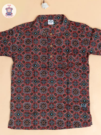 Red - Boys Printed Short Kurta